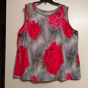 Floral Sleeveless Top with Red Roses